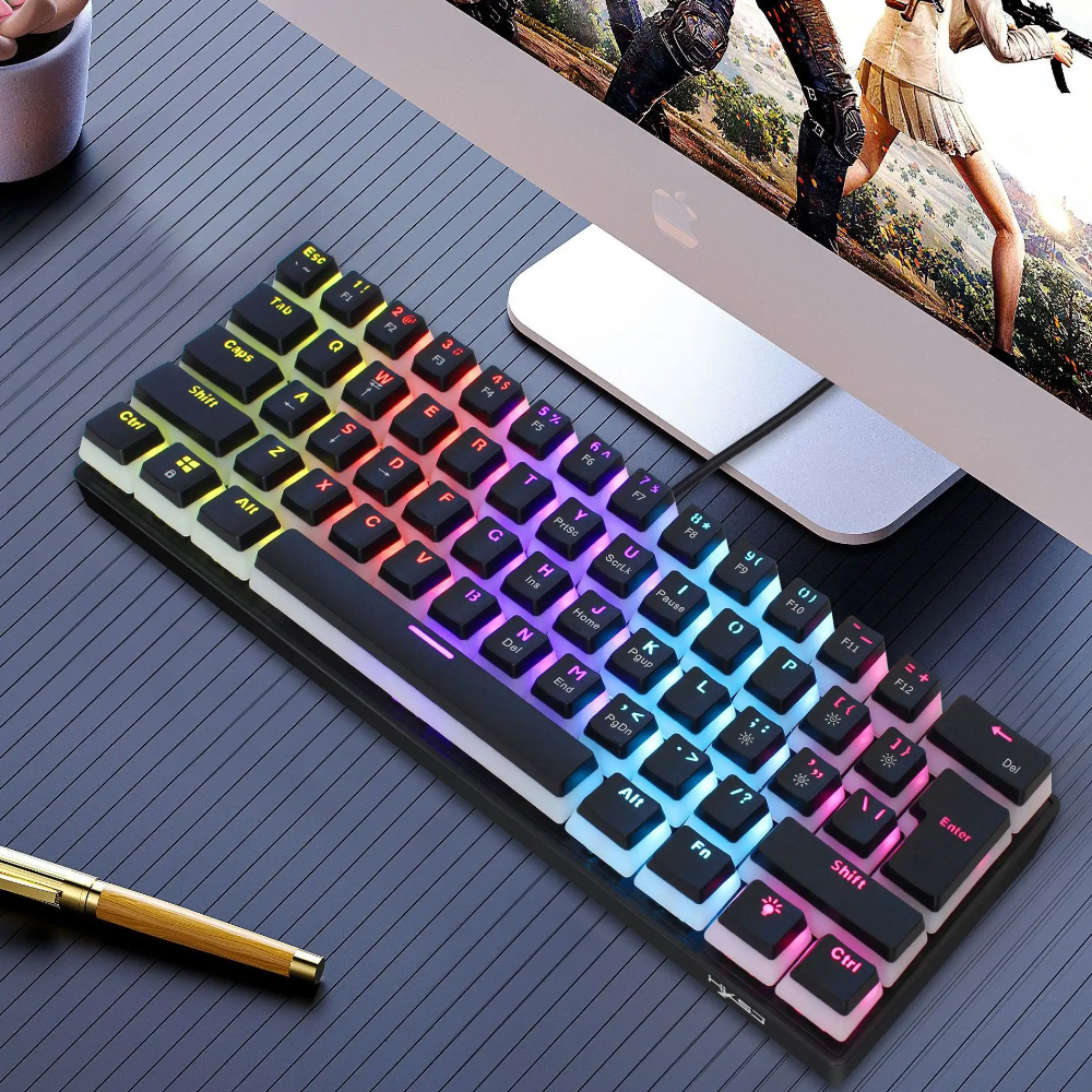 Custom black mechanical keyboard 60% pudding keycap clavier tastiera gaming 61 keys USB wired backlit mechanical gaming keyboard